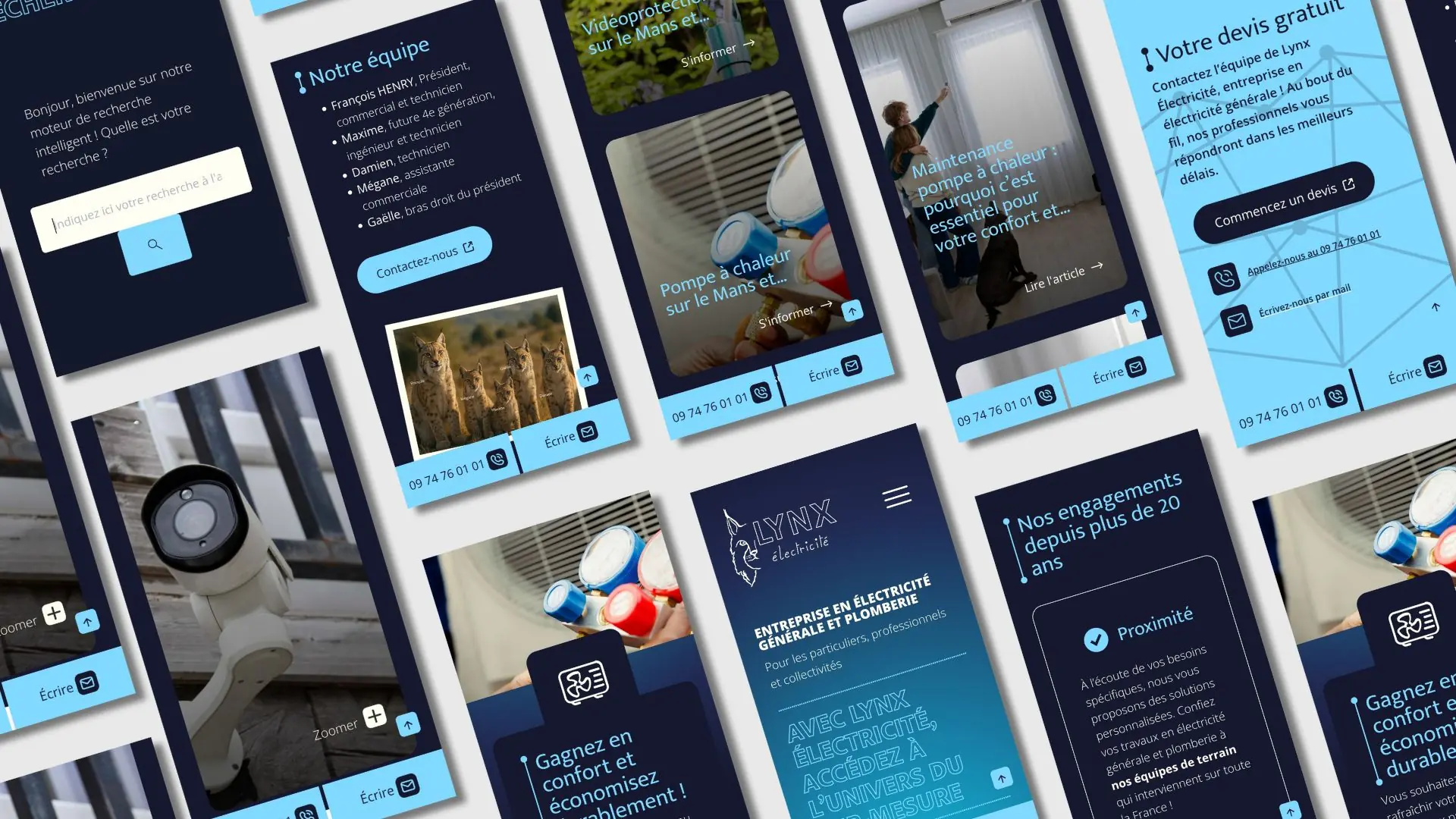 Maquettes site web mobilr Lynx Électricité